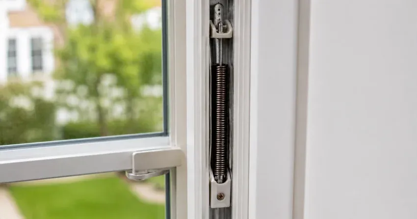 technician replacing window spring balance mechanism