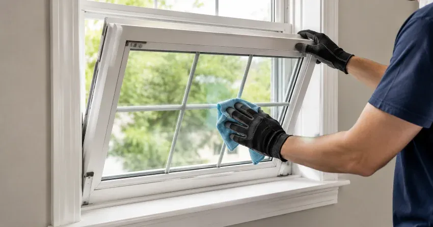 technician installing sliding window in home