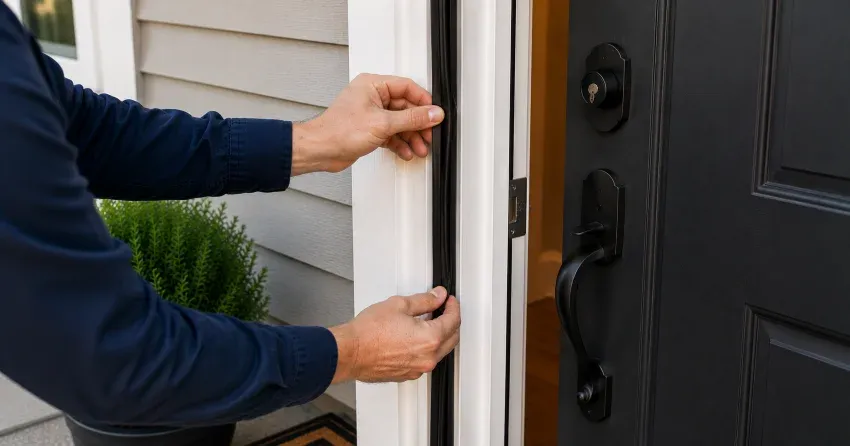 technician performing light test on door seal in Luxton, Winnipeg