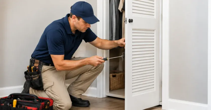 technician repairing doorbell button and wiring in Winnipeg