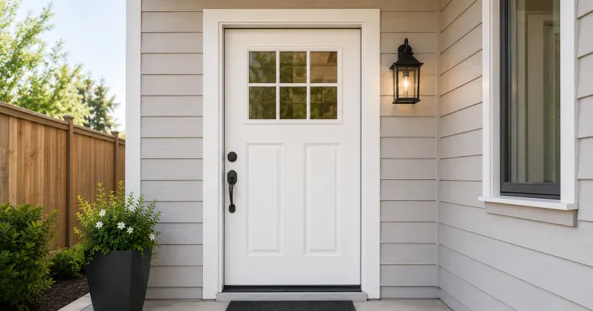 technician installing exterior door frame in Winnipeg