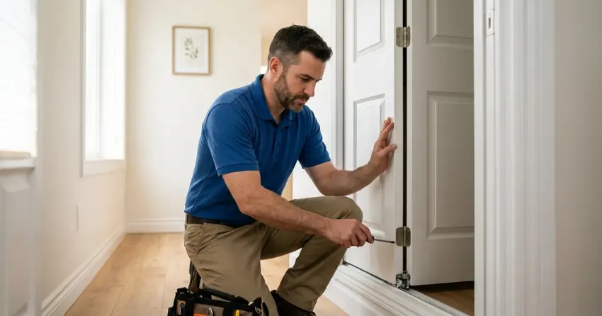 technician adjusting bifold closet door hardware