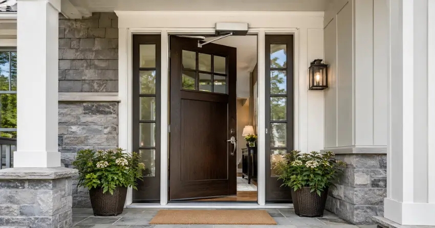 residential automatic door opener installed on exterior entry door in Luxton, Winnipeg
