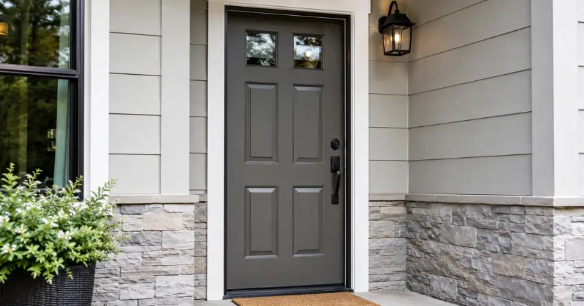 new exterior door installed with fresh weatherstripping seal