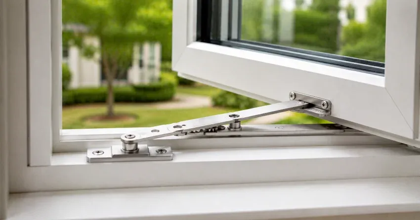 technician replacing casement window hinge in Winnipeg