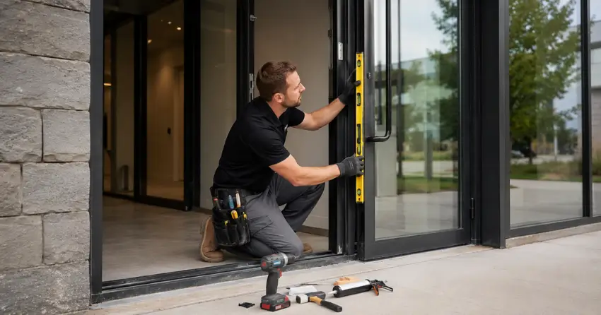 commercial glass door frame installation Normand Park, Winnipeg