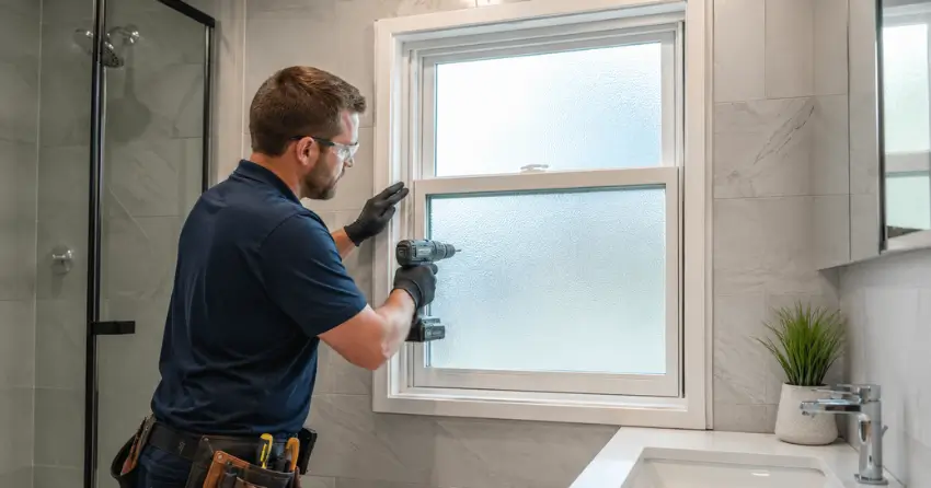 frosted glass installation bathroom window in Brooklands, Winnipeg