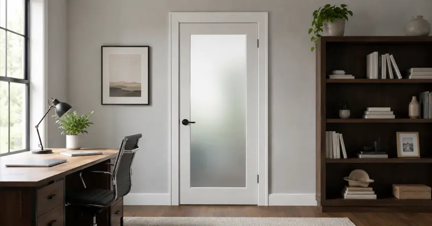frosted interior door installed in home office in Booth, Winnipeg