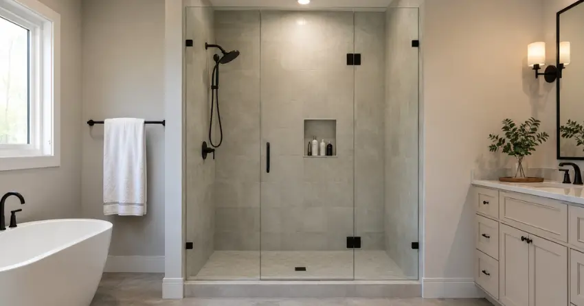 new frameless glass shower door installed in Luxton, Winnipeg