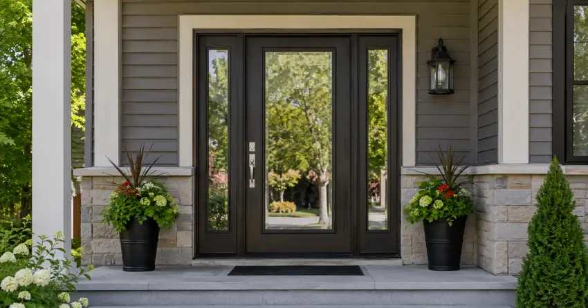 glass entry door with sidelights on a home in Buchanan, Winnipeg