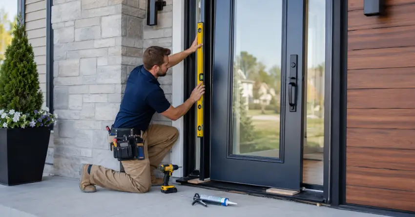 glass outside door installation with energy-efficient double-pane glazing in Riverview, Winnipeg