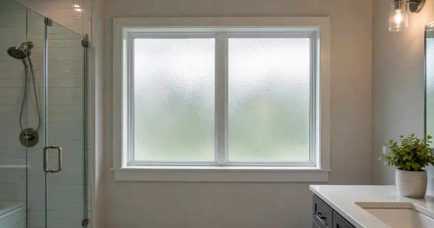 frosted privacy glass installed in bathroom window