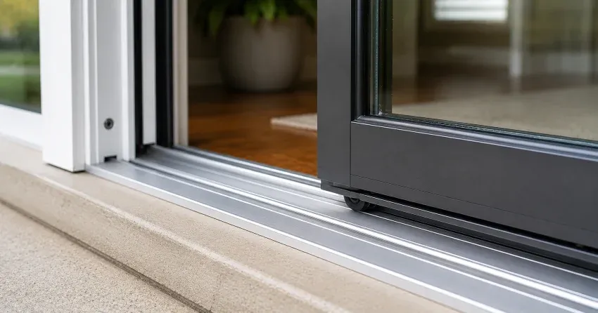 technician repairing a bent patio door rail