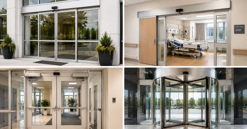automatic door services technician completing system diagnostic in Winnipeg
