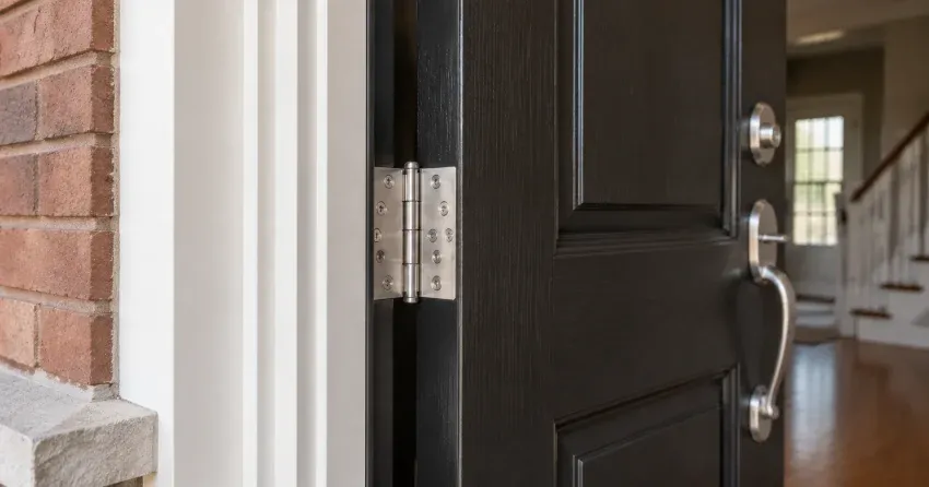 technician repairing a front door lock and frame in Brooklands, Winnipeg