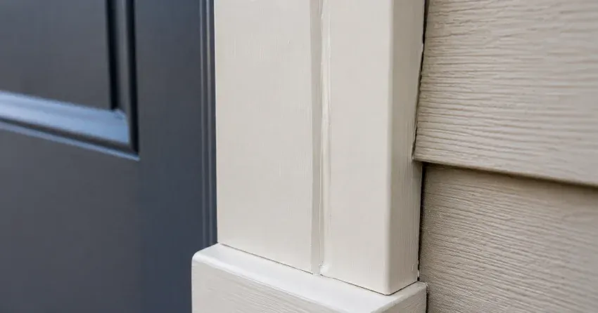 technician repairing damaged door trim corner joint